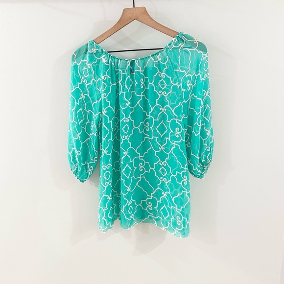 Melly M 3/4 Sleeve Sheer Silk Blouse Blue Size Small - Picture 5 of 5